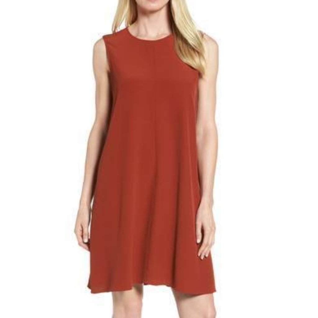 Nwt Eileen Fisher Paprika Tencel/Viscos Crepe Round Neck Dress